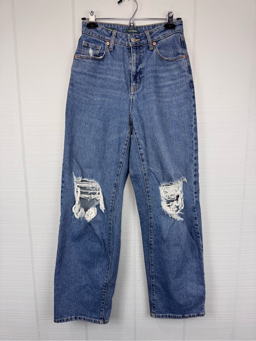 Wild Fable Medium Wash Highest Rise Baggy Jeans Relaxed Distressed Knee Wide Leg